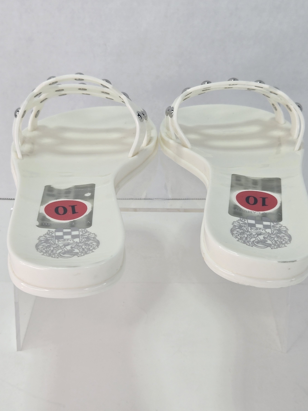 Vince Camuto Carron White Lattice Studded Flat Slide Jelly Sandals Women's Sz 10 - Picture 2 of 7